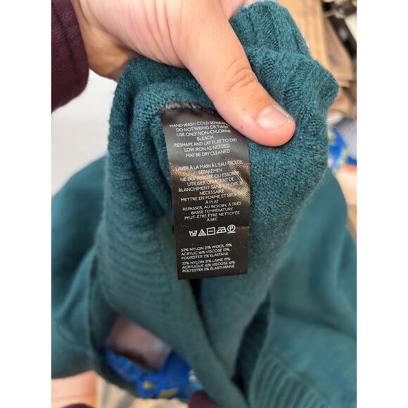 Anthropologie Maeve Gretchen Cozy Mock Neck Sweater Teal Blue Large Wool Blend - Picture 6 of 6